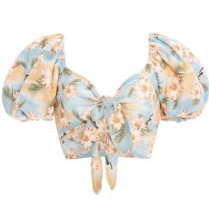 Agua Bendita Bailee luau multicolor floral blue peach white crop top